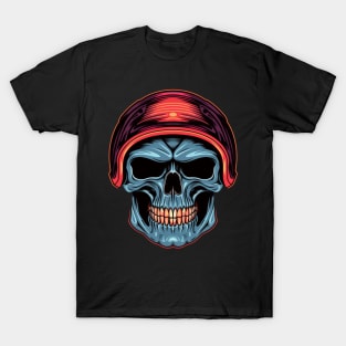 Blue Skull with Red Helmet T-Shirt